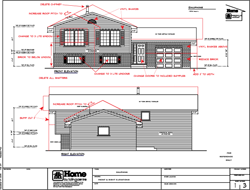 Image of a revised exterior quarter print provided in the design process. Red lines indicate customer's requested changes.